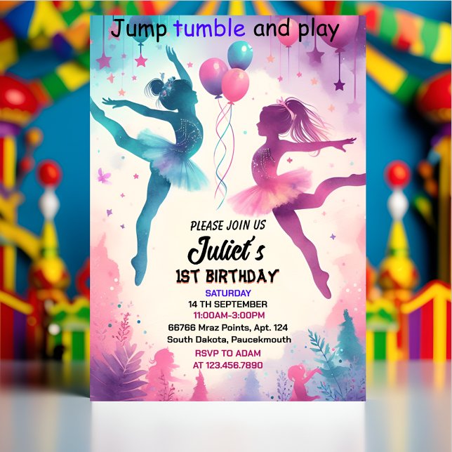 Pin modern, söt jump-gymnastik 10-årsdag inbjudningar (Skapare uppladdad)