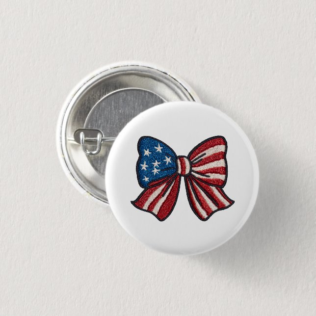 🎀 Pin on the Patriotism – USA Flag Bow Button 🇺 Knapp (Framsida & baksida)