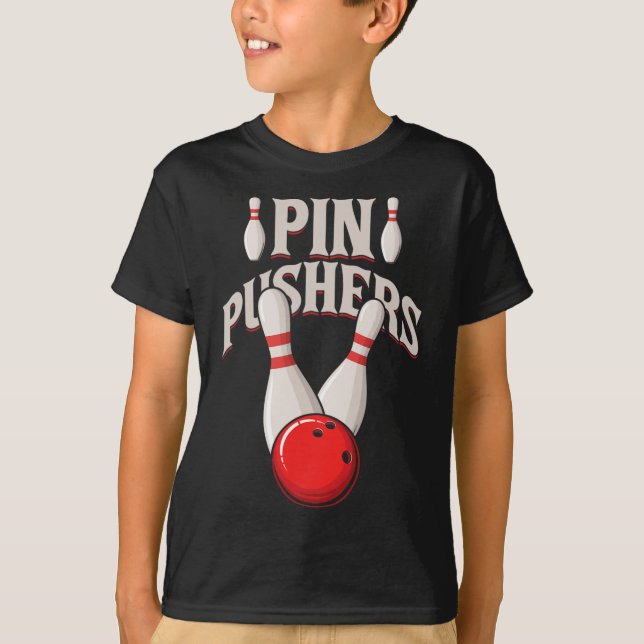 Pin Pushers Bowling Stift Boll Bowling Player T Shirt (Framsida)