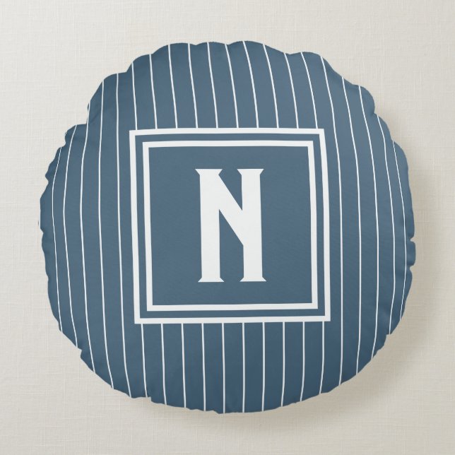 Pin Stripe - Navy + White Rund Kudde (Framsidan)