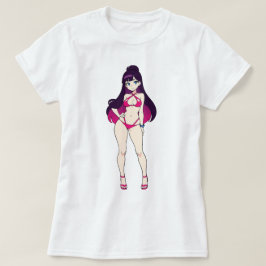 Pin-Up Animeflicka i Rosa Bikini med Utsparningar T Shirt