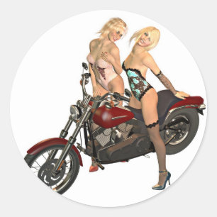 Pin-up biker Flickor Runt Klistermärke