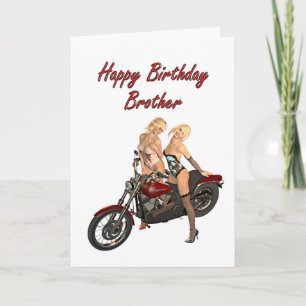 Pin-up biker girls birthday card for Brother Kort