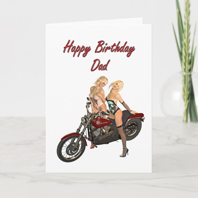 Pin-up biker girls birthday card for Dad Kort (Framsida)