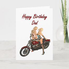 Pin-up biker girls birthday card for Dad Kort