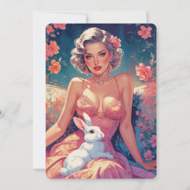 Pin-Up Blommig Söt Påskharen Julkort
