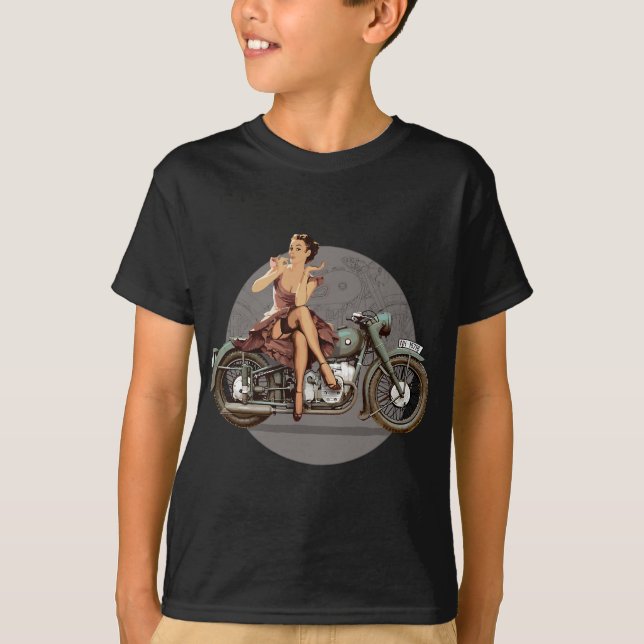 Pin-up-flicka 1940-talets motorcykelförare poster  t shirt (Framsida)