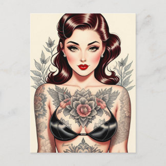 PIN UP Flicka med tatueringar POSTKORT Vykort