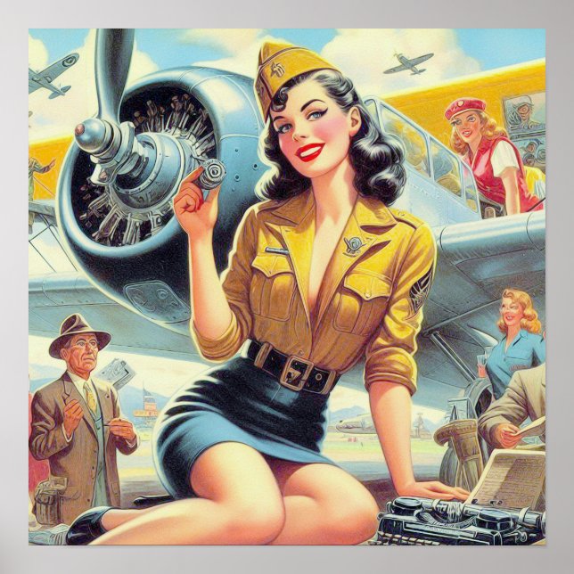Pin-up för Retro-flygplan Poster (Framsidan)