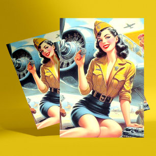 Pin-up för Retro-flygplan Vykort