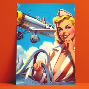 Pin-up för Retro-flygplan Vykort