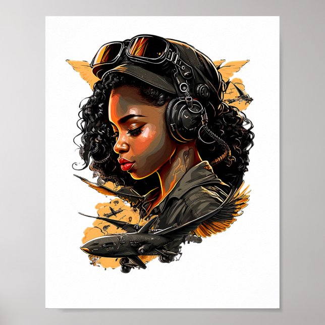 Pin Up Girl Black Woman Bomber Pilot Aviation Poster (Framsidan)
