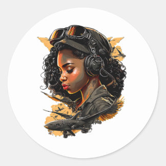 Pin Up Girl Black Woman Bomber Pilot Aviation Runt Klistermärke
