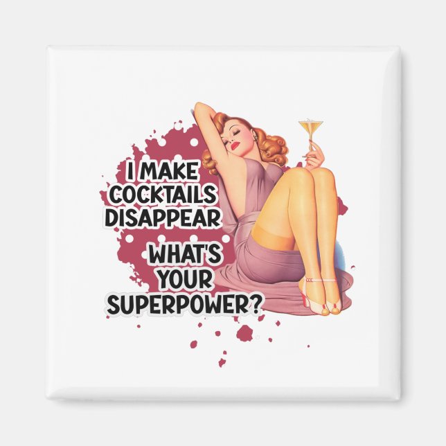 Pin-up Girl Drinking Retro Housefru Humor Magnet (Framsidan)