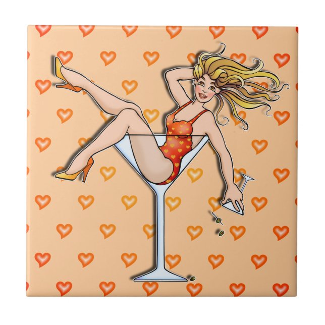 Pin-UP Girl in A Martini Glass Underlägg Tile (Framsidan)