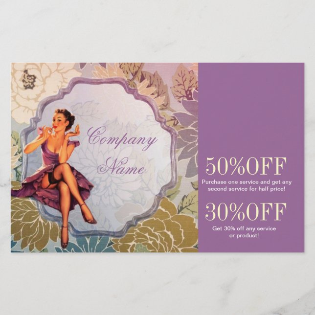 Pin Up Girl Kosmetolog Hår sminkartist Flygblad (Framsidan)