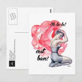 Pin-Up Girl med Blommigt Background Vykort