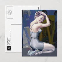 Pin-Up Girl med Industrial Background Postcard