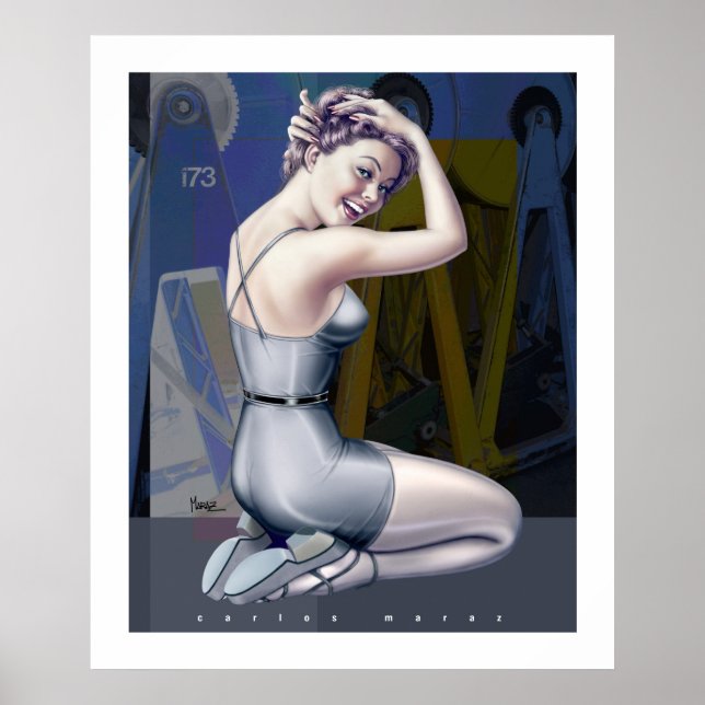 Pin-Up Girl med industriell bakgrund Poster (Framsidan)