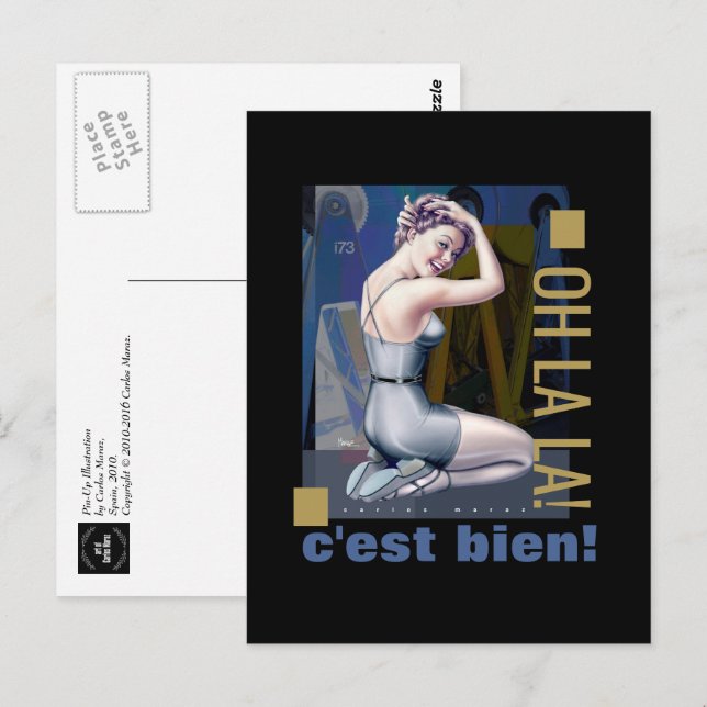 Pin-Up Girl med industriell bakgrund Vykort (Fram/baksida)