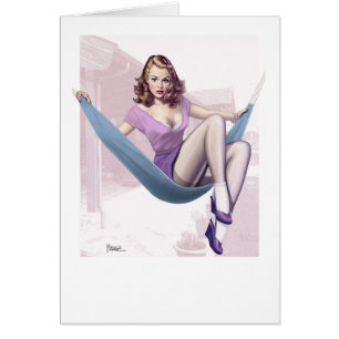 Pin-Up Girl med Urban Background Card Hälsningskort