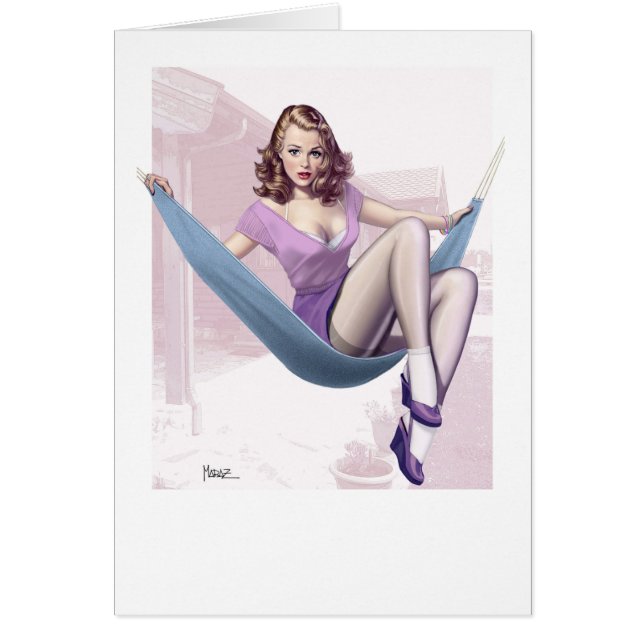 Pin-Up Girl med Urban Background Card Hälsningskort (Framsidan)