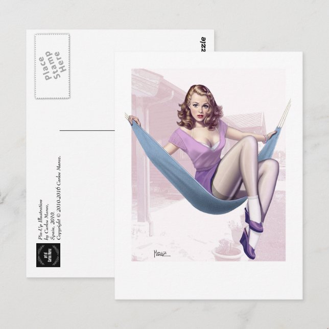 Pin-Up Girl med Urban Background Vykort (Fram/baksida)