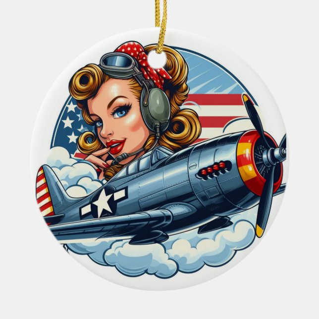 Pin-Up Girl P-47 Julgransprydnad Keramik (Framsidan)