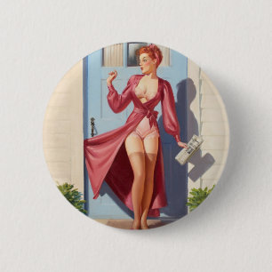 Pin-Up Girl på morgonen Knapp