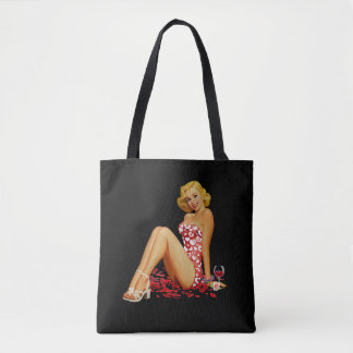 "Pin Up Girl", söt, sexig, svart tote Bag Tygkasse