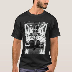 Pin-up Girl Sportbil T-shirt - Het asiatisk flicka