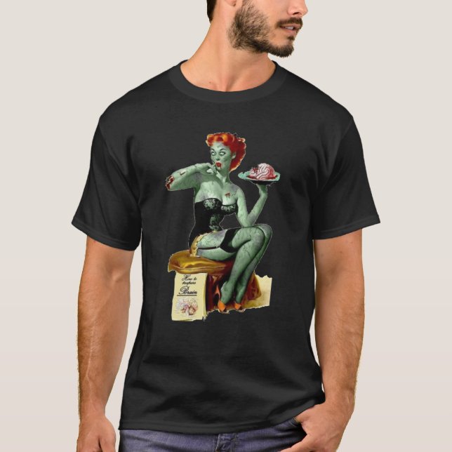 Pin Up Girl Zombie Halloween T Shirt (Framsida)