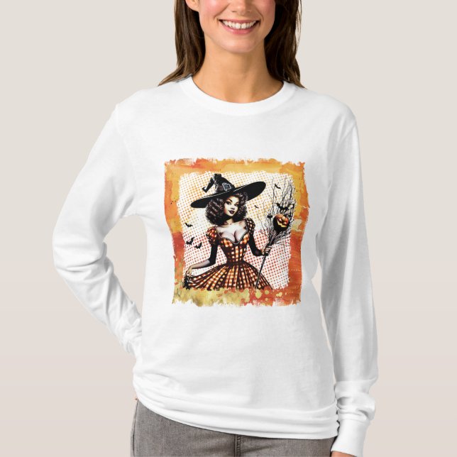 Pin-up-Häxa Halloween T Shirt (Framsida)
