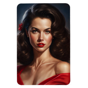 Pin-up-kvinnor i röd press. magnet