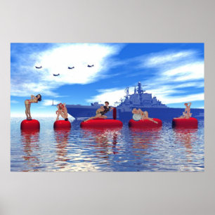 Pin-up och Glamor Girls med flottan Poster