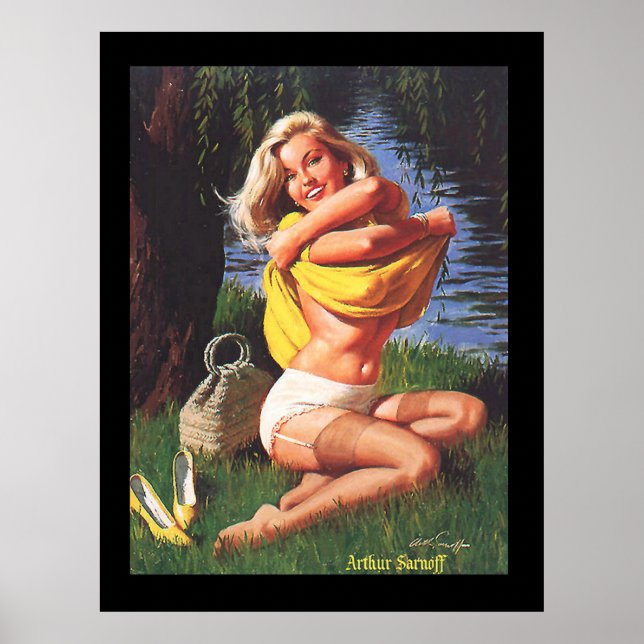 Pin-Up Surfing Girl 2 Vintageaffisch Poster (Framsidan)