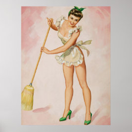 Pin-up Sweeping Woman Art Poster