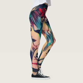 Pin-up Tattooed Gothic Girls med Blue Hair Leggings