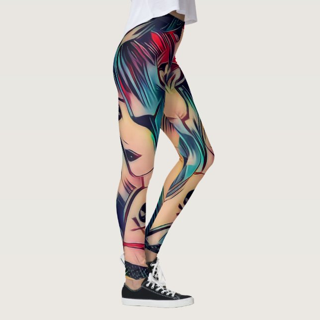 Pin-up Tattooed Gothic Girls med Blue Hair Leggings (Höger)