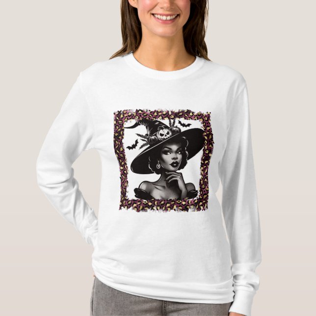 Pin-up Witch Halloween T Shirt (Framsida)