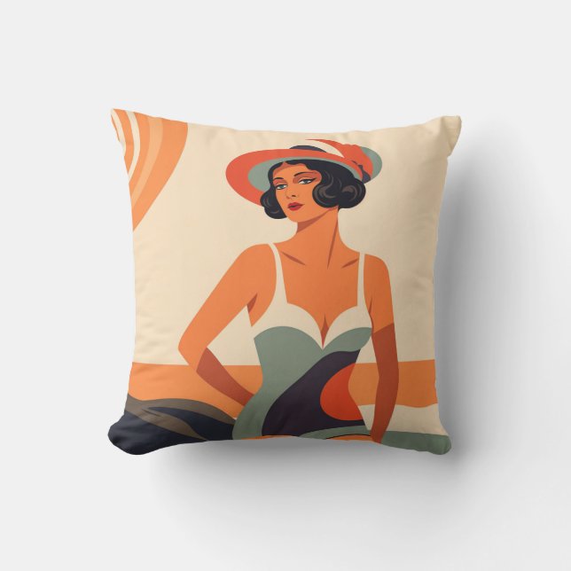 pin up woman retro in the sea  kudde (Framsida)