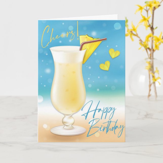 Pina Colada Cheers Grattis på födelsedagen Card Kort (Gul blomma)