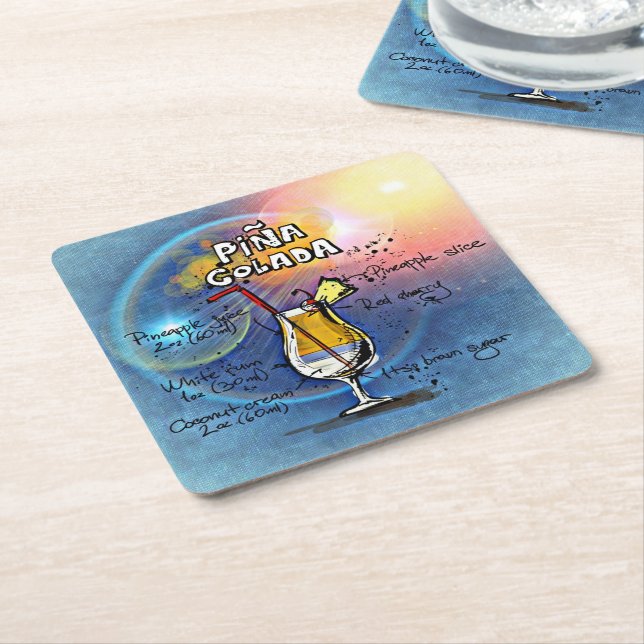 Pina Colada Cocktail (#5 of 12 Drink Recipe Sets) Underlägg Papper Kvadrat (Vinklad)