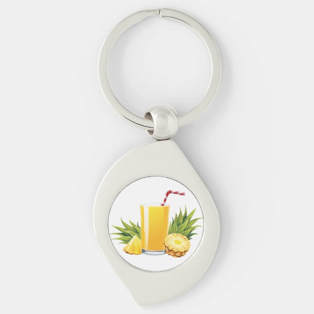 Pina Colada-cocktail Swirl Silverfärgad Nyckelring (Framsidan)