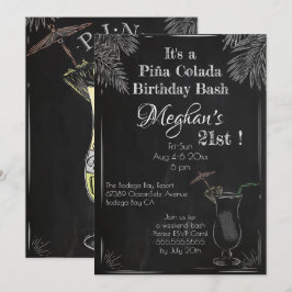 Piña Colada Cocktail Vintage Chalk 21:a födelsedag Inbjudningar