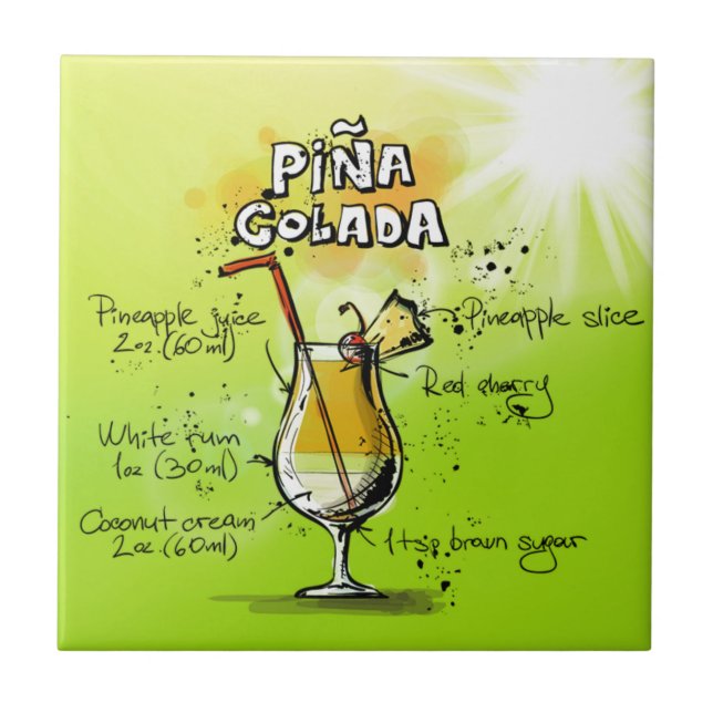 Pina Colada Cocktails Recipe Kakelplatta (Framsidan)
