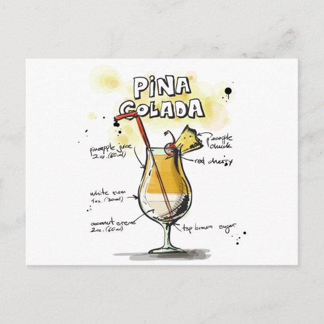 Pina Colada Drink Recipe Design Vykort (Framsida)
