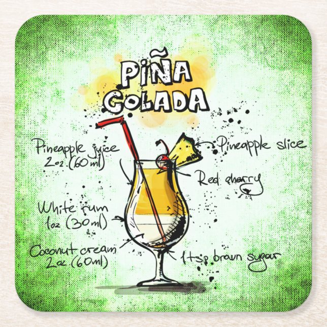 Pina Colada Drink Recipe Underlägg Papper Kvadrat (Framsidan)