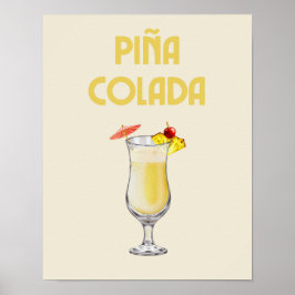 Pina Colada Gult Retro Cocktail Poster