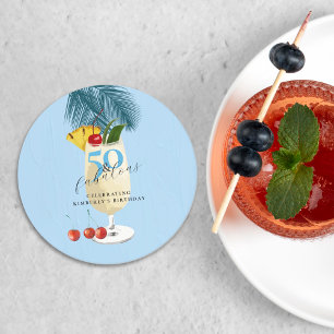 Pina Colada Körsbärs Cocktail 50-årsfirande Underlägg Papper Rund